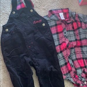 Long sleep pant overalls and flannel